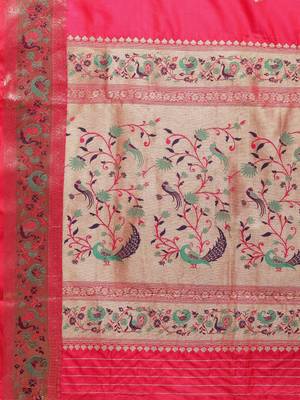 Pink woven pure paithani silk saree with blouse 3