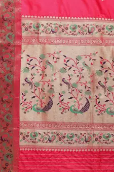 Pink woven pure paithani silk saree with blouse