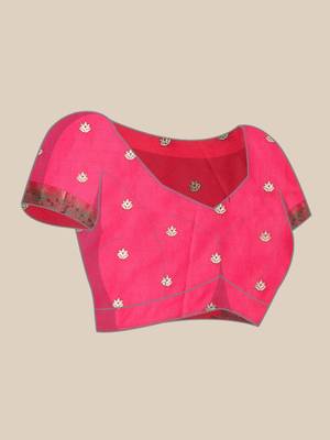 Pink woven pure paithani silk saree with blouse 4