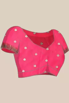 Pink woven pure paithani silk saree with blouse