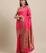 Pink woven pure paithani silk saree with blouse
