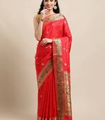 Red woven pure paithani silk saree with blouse