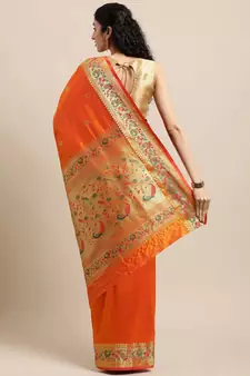 Orange woven pure paithani silk saree with blouse