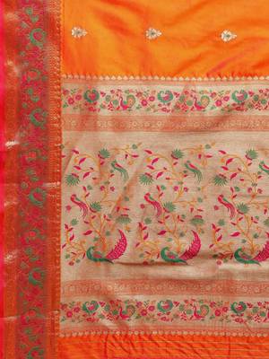 Orange woven pure paithani silk saree with blouse 3