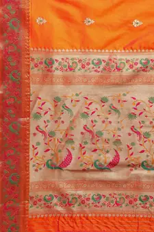 Orange woven pure paithani silk saree with blouse