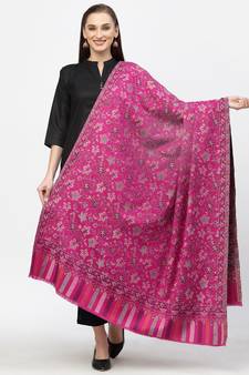 Botanical Fuchsia & Multi Double Beam Kaani Floral Polyester Modal Shawl