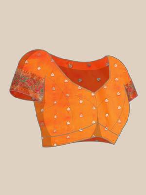 Orange woven pure paithani silk saree with blouse 4