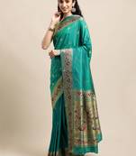Teal woven pure paithani silk saree with blouse