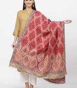 Paisan Beige & Red Double Beam Kaani Floral Polyester Modal Shawl