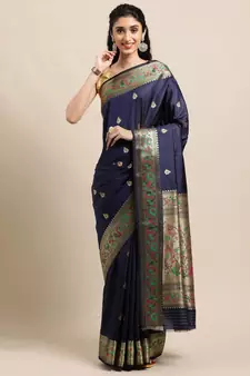 Blue woven pure paithani silk saree with blouse