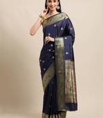 Blue woven pure paithani silk saree with blouse