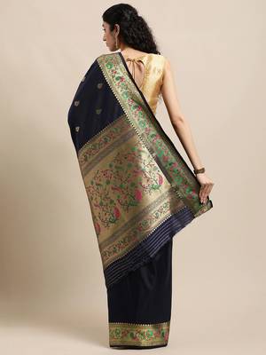 Blue woven pure paithani silk saree with blouse 2
