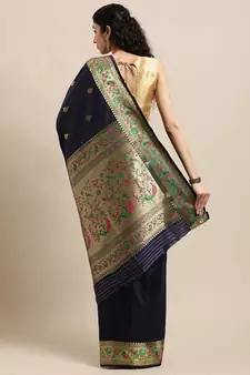 Blue woven pure paithani silk saree with blouse