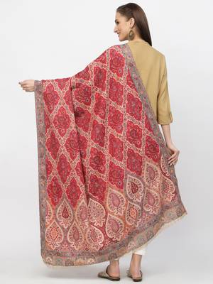 Paisan Beige & Red Double Beam Kaani Floral Polyester Modal Shawl 3