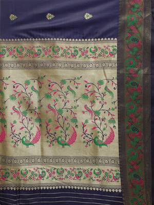 Blue woven pure paithani silk saree with blouse 3