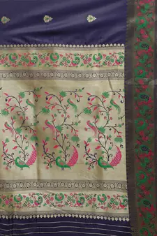 Blue woven pure paithani silk saree with blouse