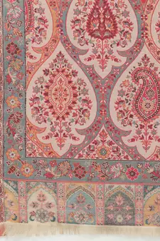 Paisan Beige & Red Double Beam Kaani Floral Polyester Modal Shawl