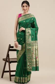 Green woven pure paithani silk saree with blouse