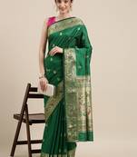 Green woven pure paithani silk saree with blouse