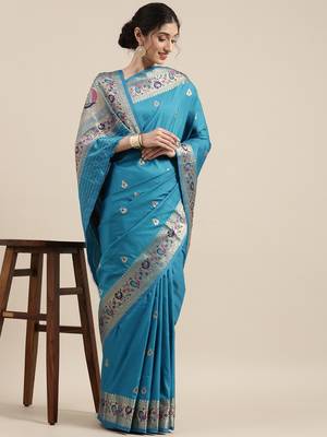 Blue woven pure paithani silk saree with blouse 1