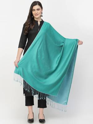 Spatial Sea Green & Turquoise Blue Reversable Silk Stole 1
