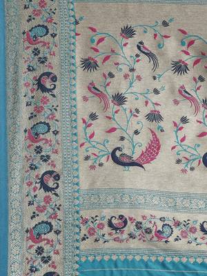 Blue woven pure paithani silk saree with blouse 3