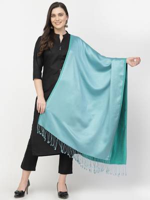 Spatial Sea Green & Turquoise Blue Reversable Silk Stole 2