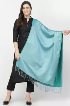 Spatial Sea Green & Turquoise Blue Reversable Silk Stole