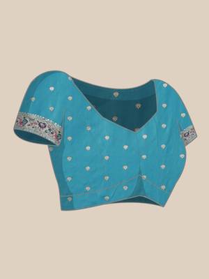 Blue woven pure paithani silk saree with blouse 4