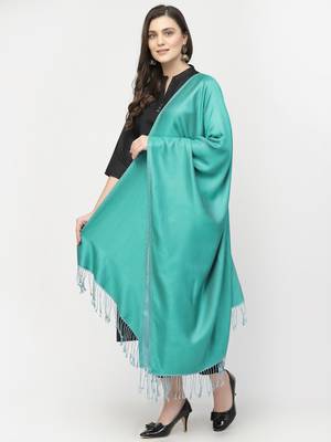 Spatial Sea Green & Turquoise Blue Reversable Silk Stole 4