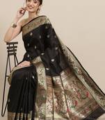 Black woven pure paithani silk saree with blouse