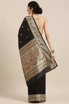Black woven pure paithani silk saree with blouse