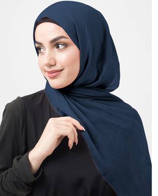 Blue plain cotton hijab 2