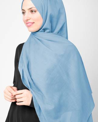Blue plain cotton hijab 2