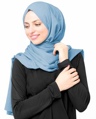 Blue plain cotton hijab 3