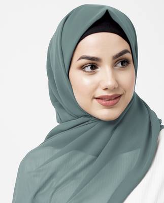 Green plain georgette hijab 2