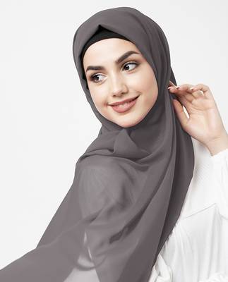 Grey plain georgette hijab 1