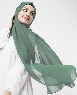 Green plain georgette hijab 2