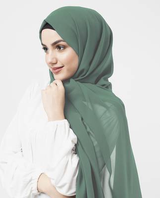 Green plain georgette hijab 3