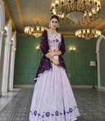 LAVENDER THREAD AND SEQUINS EMBROIDERED GEORGETTE FESTIVE & PARTY WEAR SEMI STITCHED LEHENGA