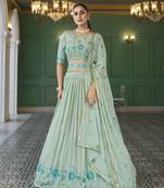 PISTA GREEN THREAD AND SEQUINS EMBROIDERED GEORGETTE FESTIVE & PARTY WEAR SEMI STITCHED LEHENGA