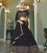 NAVY BLUE THREAD AND SEQUINS EMBROIDERED GEORGETTE FESTIVE & PARTY WEAR SEMI STITCHED LEHENGA