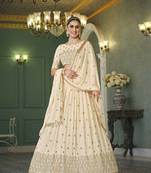 BEIGE THREAD AND SEQUINS EMBROIDERED GEORGETTE FESTIVE & PARTY WEAR SEMI STITCHED LEHENGA