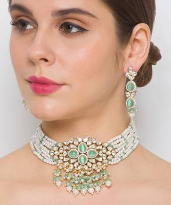 Golden  Brass Necklace Set with Earrings 1