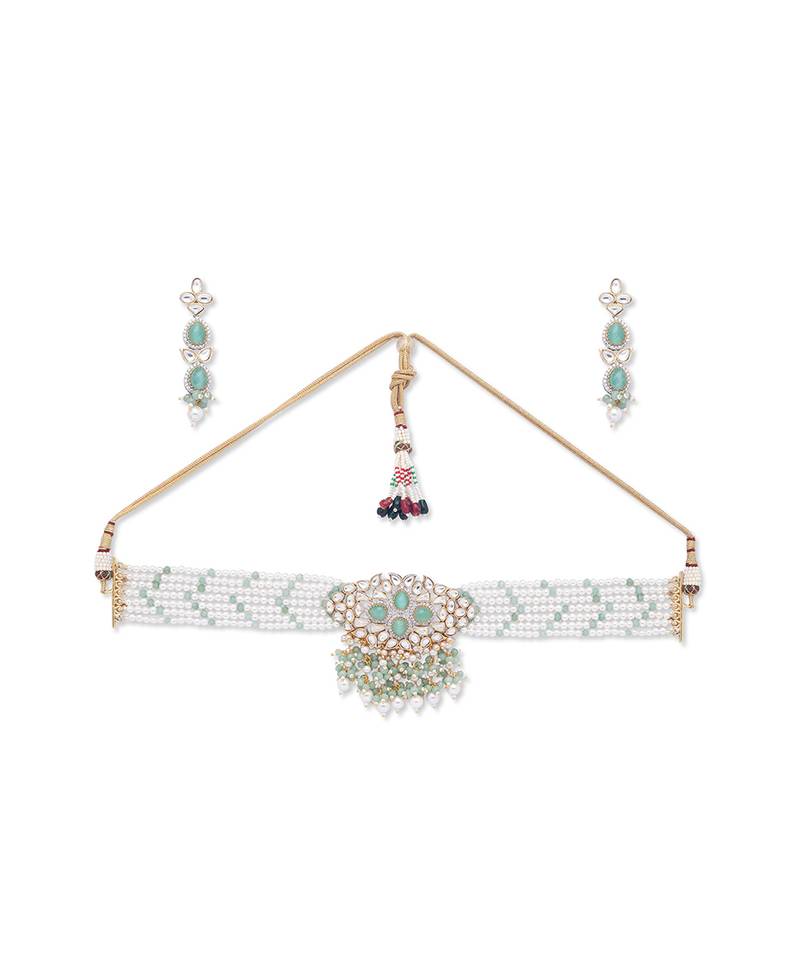 Golden  Brass Necklace Set with Earrings