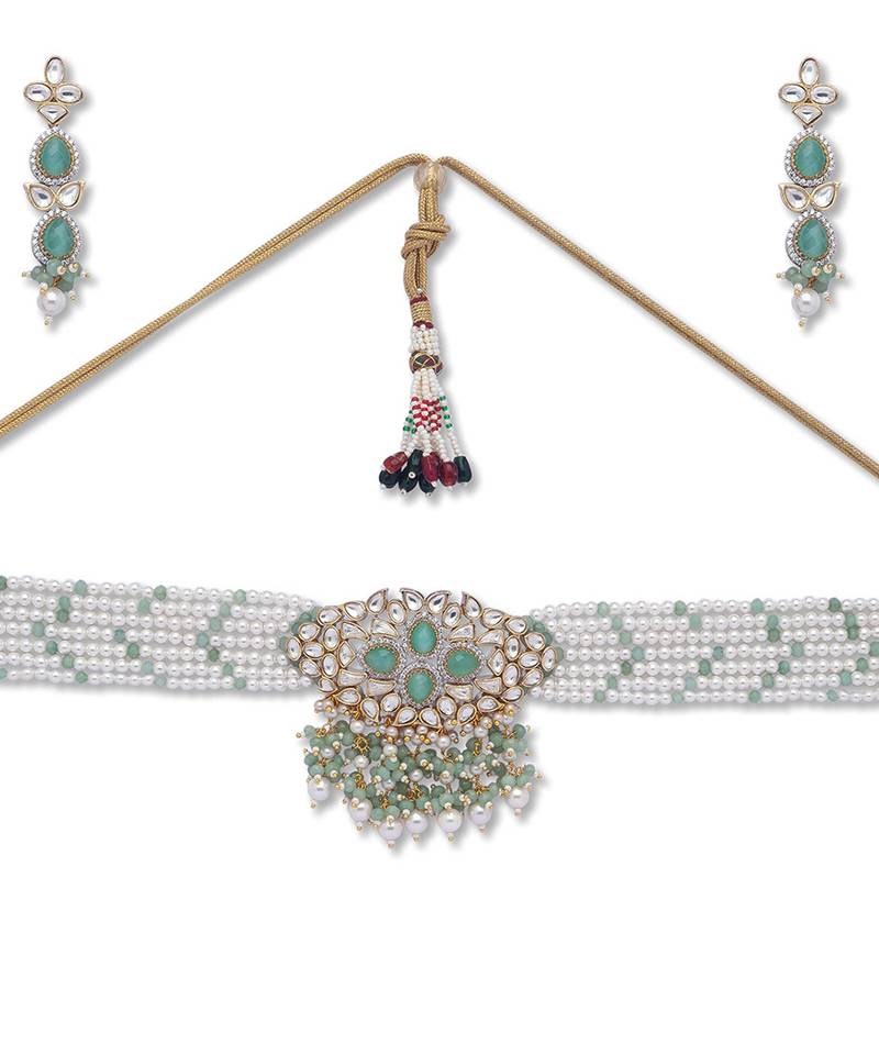 Golden  Brass Necklace Set with Earrings