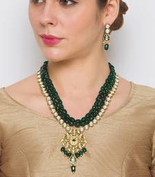 Golden Green  Brass Necklace Set with Earrings