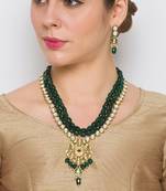 Golden Green  Brass Necklace Set with Earrings