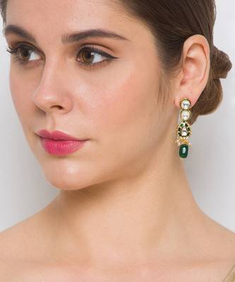 Golden Green  Brass Necklace Set with Earrings 4