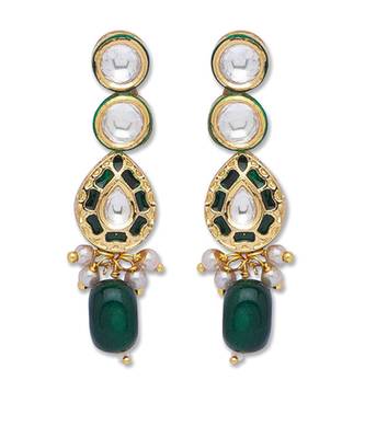 Golden Green  Brass Necklace Set with Earrings 5